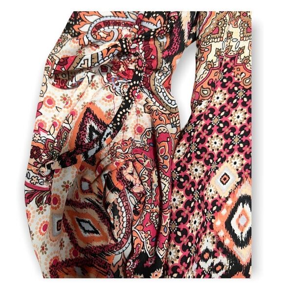 Sami & Jo Boho Paisley Top Small 3/4 cinched tie sleeve high low - Picture 6 of 8